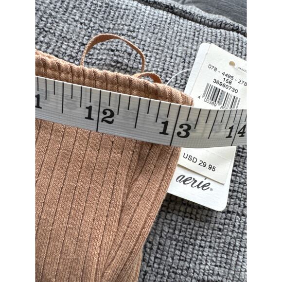 Aerie One Shoulder Asymmetric Fitted Ribbed Crop Top Tan Women's Size M NWT - Picture 7 of 7